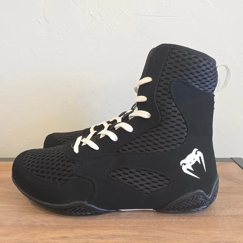 Venum Contender Boxing Shoes Mens 7 Black White Mid Top Training New
